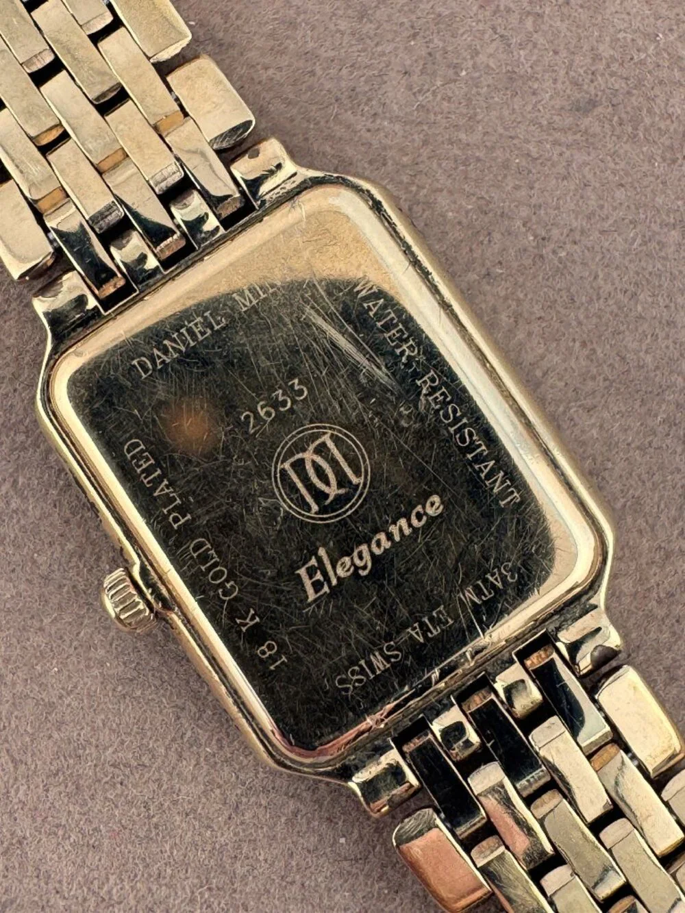 Vintage 18K 10 Micron Gold Plated Daniel Mink EleganceTank Dress Watch